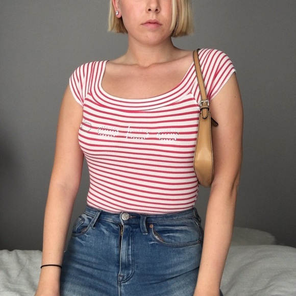 bebe Tops - Y2K Bebe Rhinestone Striped Top bebe Tops - Y2K Bebe Rhinestone Striped Top